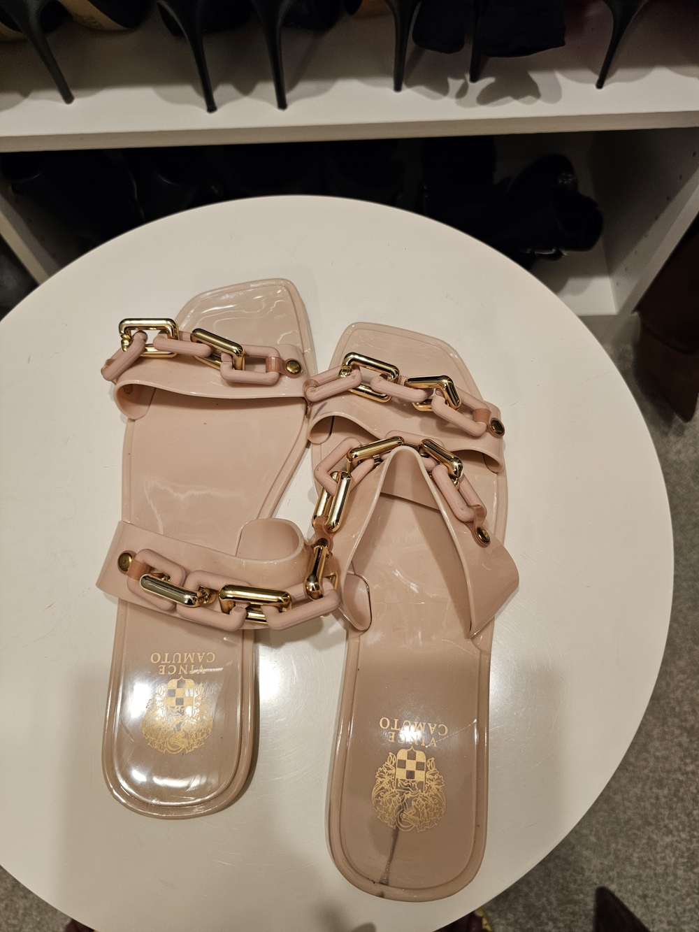 Vince Camuto Blush Pink Chain-Trim Slide Sandals - Picture 2 of 10